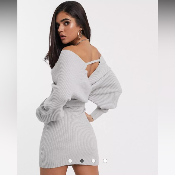 Parallel Lines Mini Wrap Sweater Dress with Cut Out Back - Picture 2 of 7